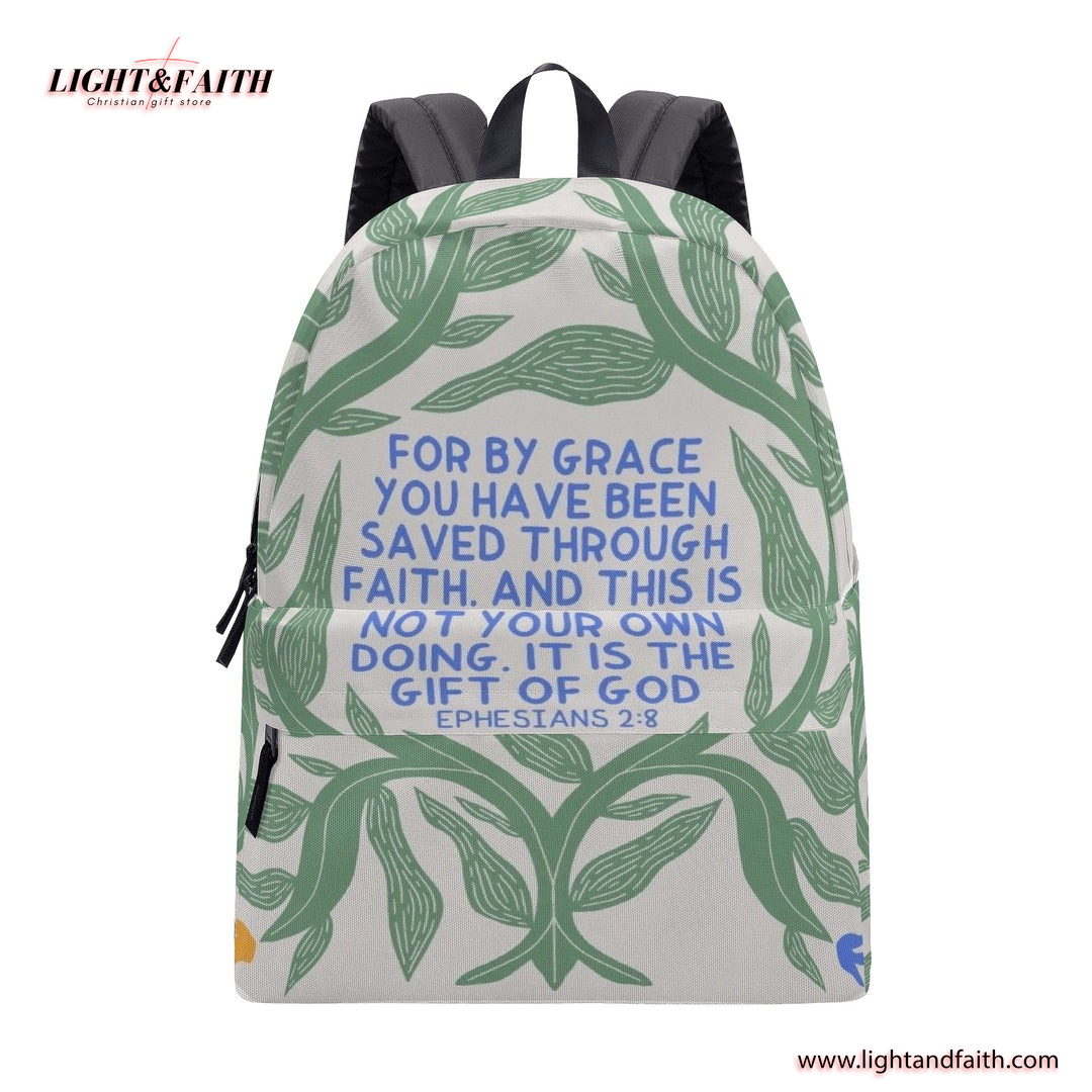 Saved by Grace Backpack, Ephesians 2:8 Bible Verse Backpack, Christian Faith Backpack, Inspirational Scripture School Bag, Gift of God Religious Bag.PLAF53